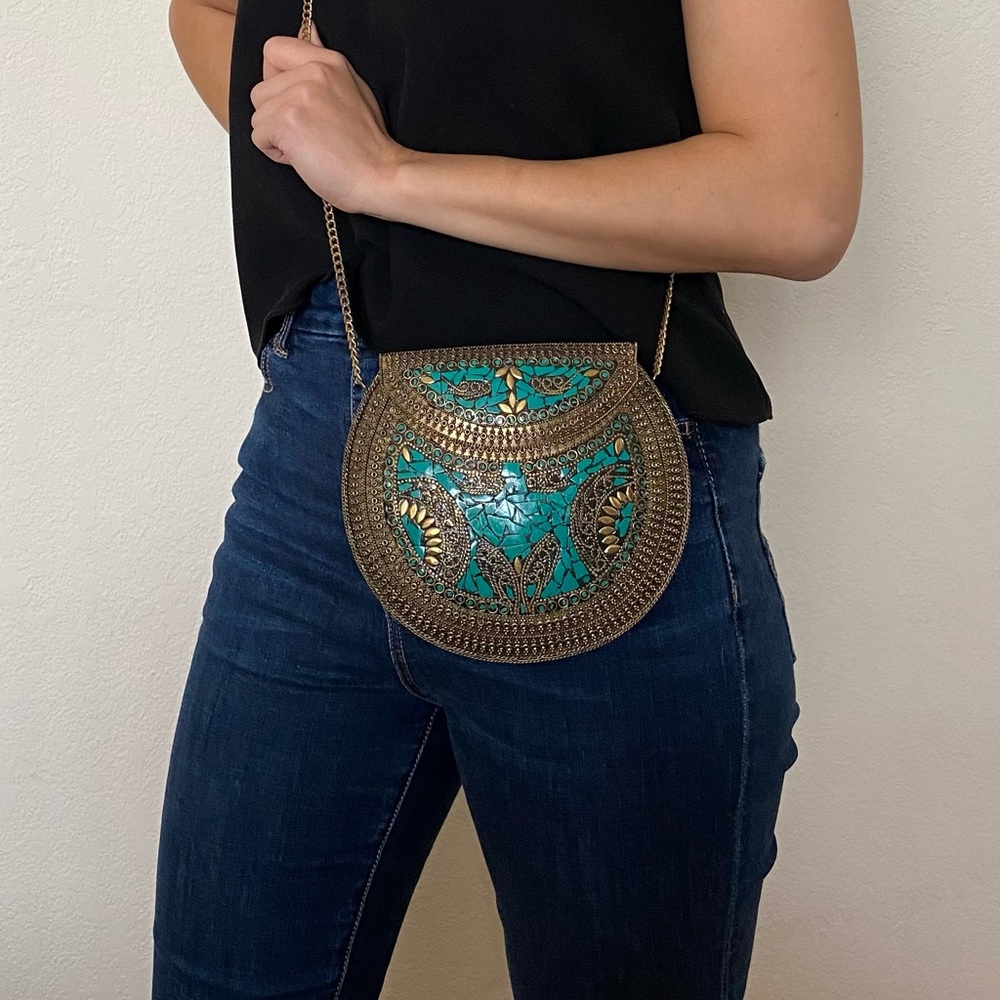Elegant Turquoise and Gold Women's Bag